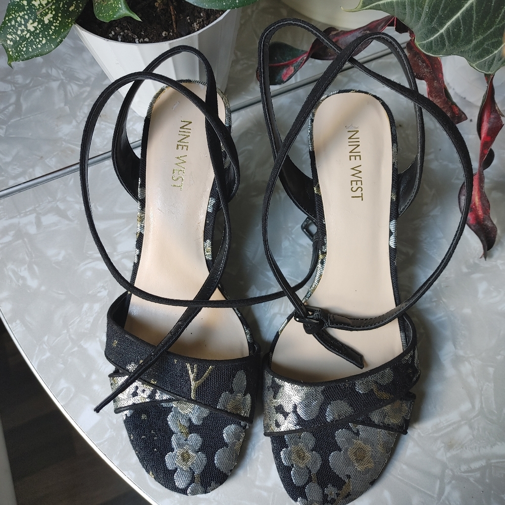 Nine West Floral Heel Wedge Sandal w/ Ankle Strap